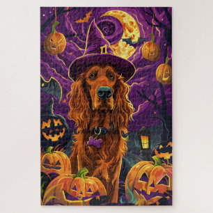 Spooky Irish Red Setter Halloween Hexenkürbis Puzzle