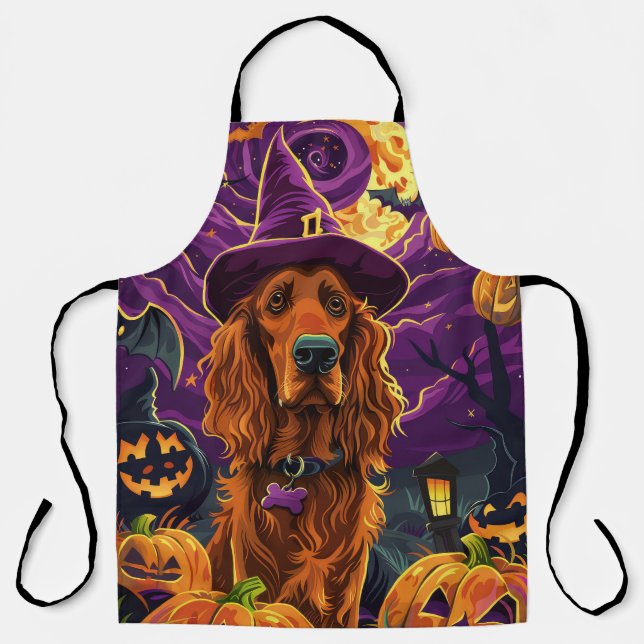 Spooky Irish Red Setter Halloween Hexenkürbis Schürze (Vorderseite)
