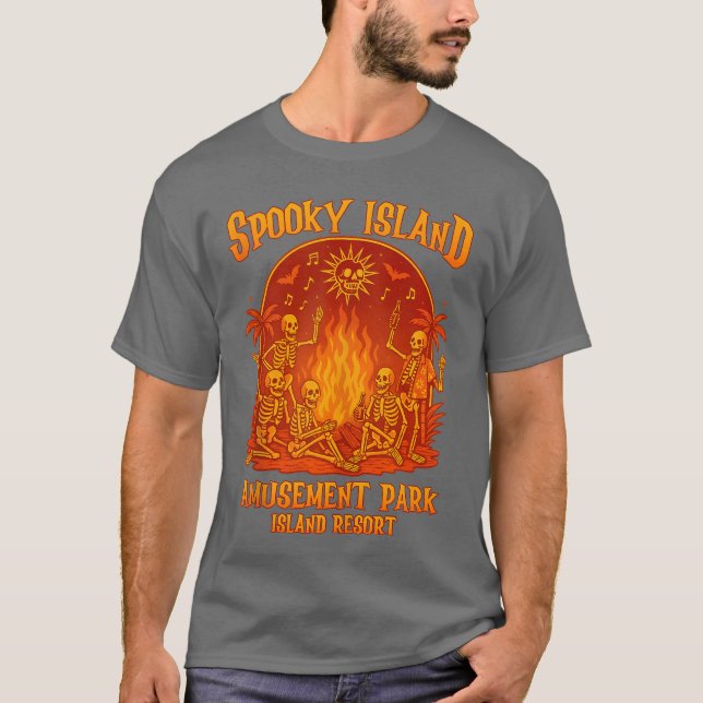 Spooky Island Amusement Park Skeleton Beach Party  T-Shirt (Vorderseite)