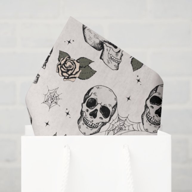 Spooky Ivory Floral Small Skull Halloween Seidenpapier (Geschenktüte)