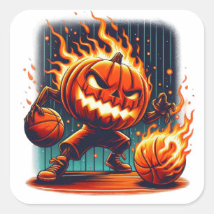 Spooky Jack-o' Lantern Dunking Halloween Basketbal Quadratischer Aufkleber