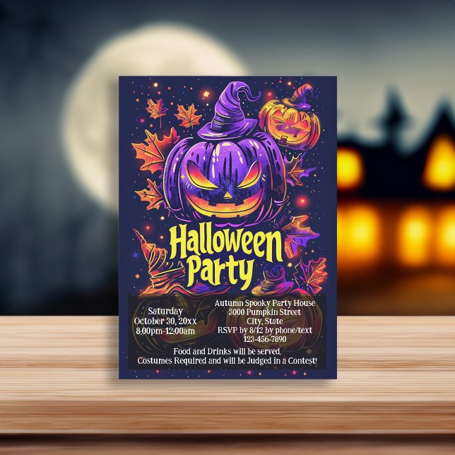 Spooky-Jack-O-Lantern-Halloween-Party Einladung (purple black jack o lantern halloween invitation)