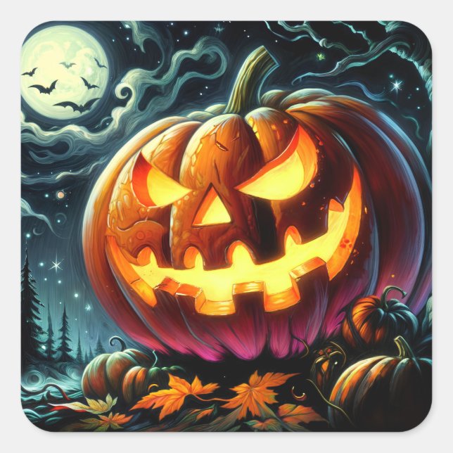 Spooky Jack-o-Lantern Halloween Quadratischer Aufkleber (Vorderseite)