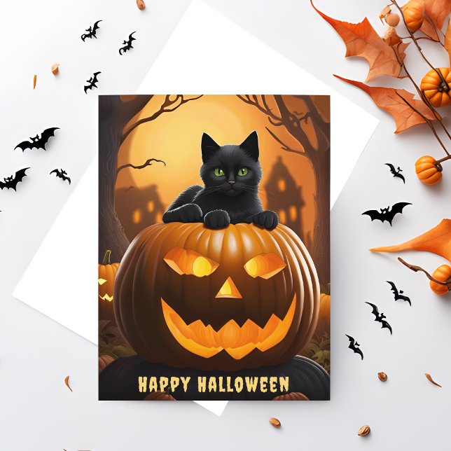 Spooky Jack-O-Lantern Happy Halloween Postkarte (🎃 Spooktacular Greetings: Jack-O-Lantern Halloween Postcard! 👻)