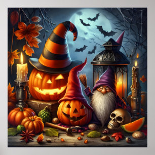 Spooky Jack-O-Lanterns mit Gnome, Schädel und Fled Poster