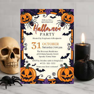 Spooky Jack-O' Lanterns Spiders and Bats Halloween Einladung