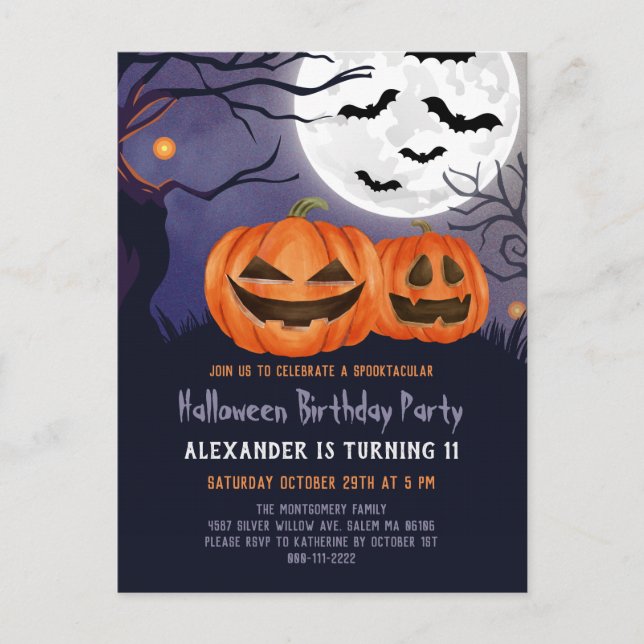 Spooky Jack O'Lantern Halloween Party Inv Postkarte (Vorderseite)