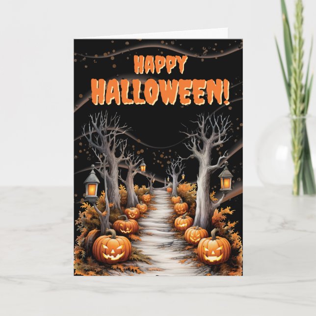 Spooky Jack-o'Lantern Lane Halloween Feiertagskarte (Vorderseite)