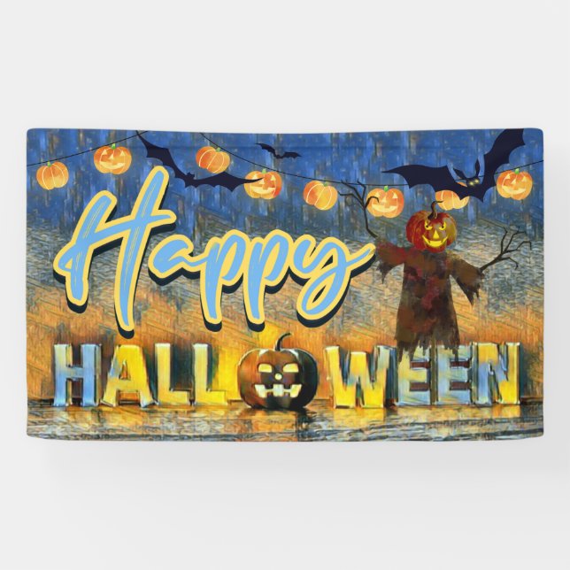 Spooky Jack-o''lantern Scarecrow Happy Halloween Banner (Horizontal)