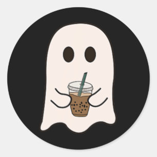 Spooky Jahreszeit Niedlicher kleiner Ghost Ice Kaf Runder Aufkleber