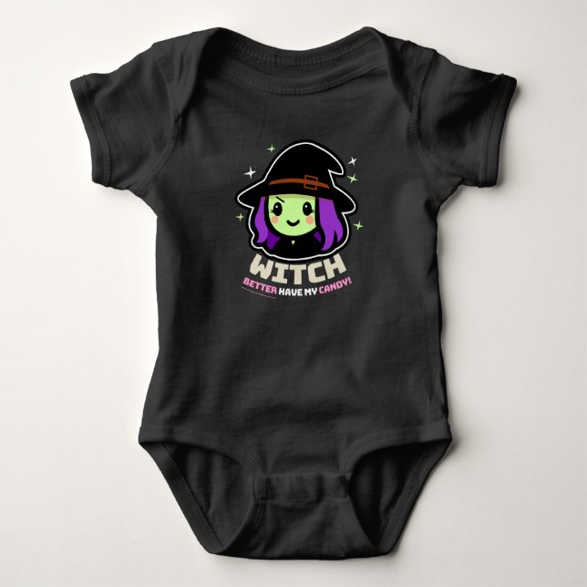 Spooky Kawaii Hexenmeisterin, Halloween Baby Bodys Baby Strampler (Vorderseite)