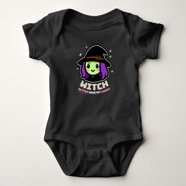 Spooky Kawaii Hexenmeisterin, Halloween Baby Bodys Strampler (Vorderseite)