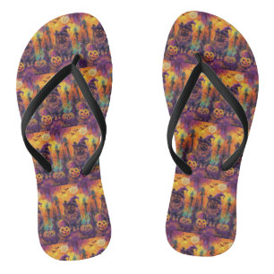 Spooky Keeshond Hund Halloween Hexe und Pumpkin Flip Flops