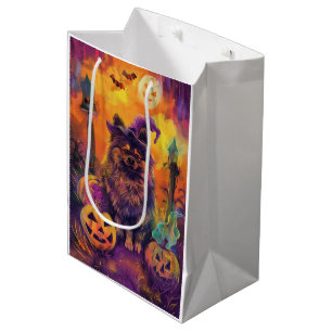 Spooky Keeshond Hund Halloween Hexe und Pumpkin Mittlere Geschenktüte