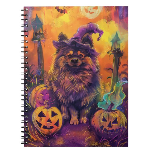 Spooky Keeshond Hund Halloween Hexe und Pumpkin Notizblock (Vorderseite)