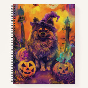 Spooky Keeshond Hund Halloween Hexe und Pumpkin Notizbuch