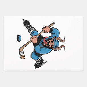 Spooky Krampus Eishockey Sport Geschenkpapier Set