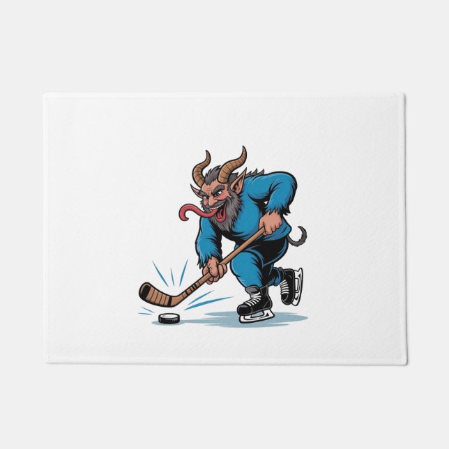 Spooky Krampus Eishockey Weihnachten spielen Fußmatte (Vorderseite)