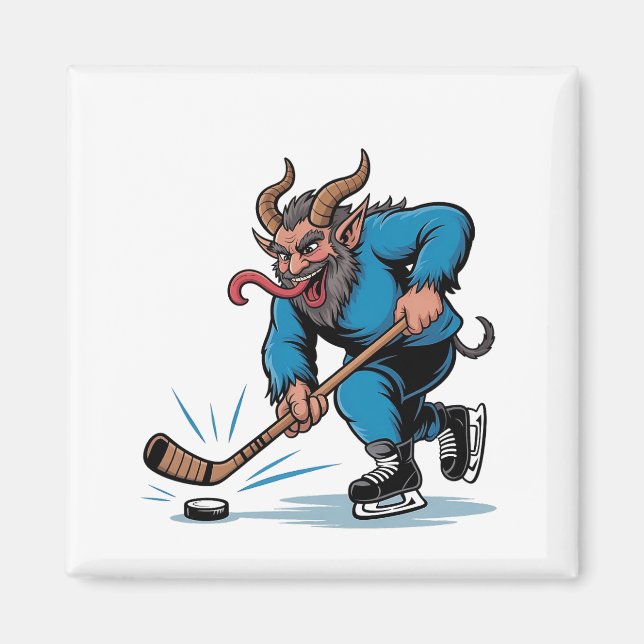 Spooky Krampus Eishockey Weihnachten spielen Magnet (Vorne)