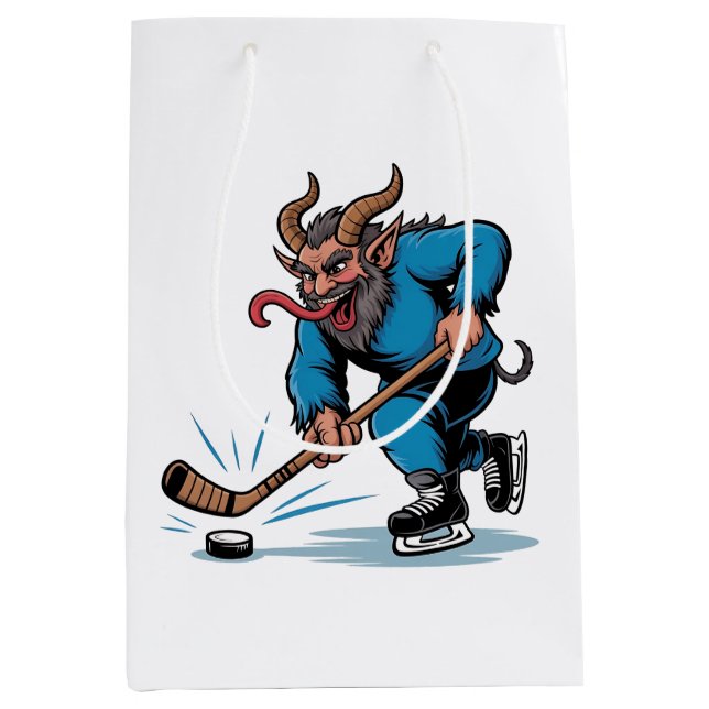 Spooky Krampus Eishockey Weihnachten spielen Mittlere Geschenktüte (Vorderseite)