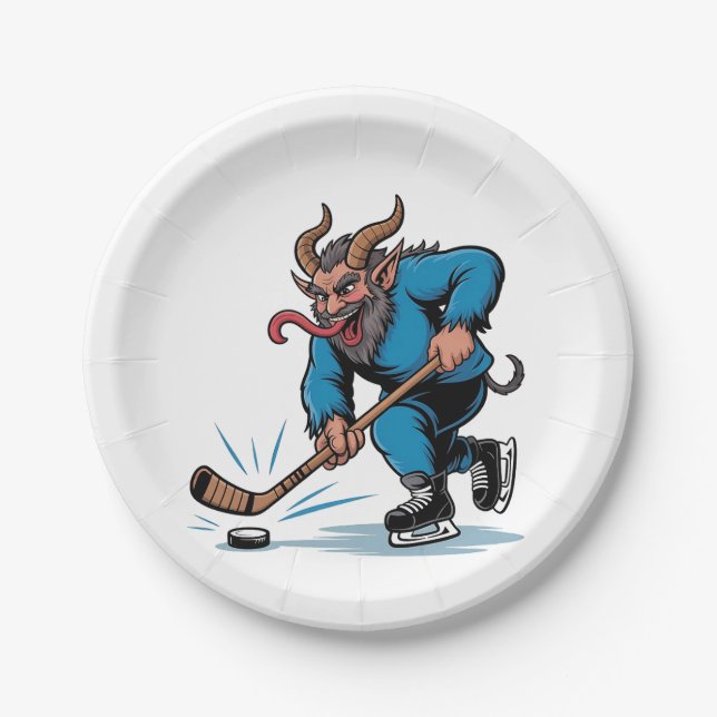 Spooky Krampus Eishockey Weihnachten spielen Pappteller (Vorderseite)
