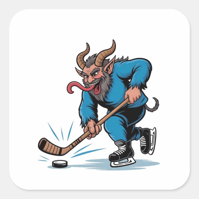 Spooky Krampus Eishockey Weihnachten spielen Quadratischer Aufkleber (Vorderseite)