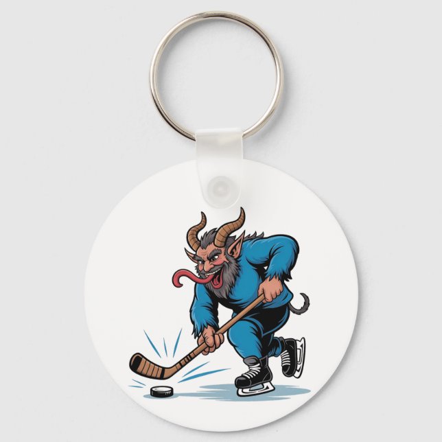 Spooky Krampus Eishockey Weihnachten spielen Schlüsselanhänger (Vorderseite)