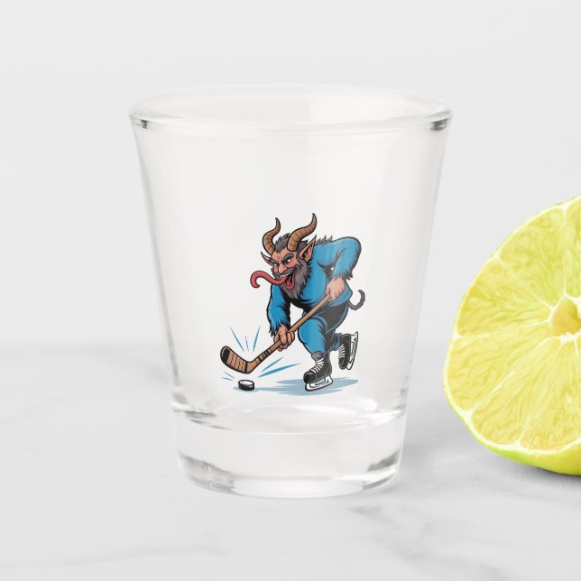 Spooky Krampus Eishockey Weihnachten spielen Schnapsglas (Vorderseite)