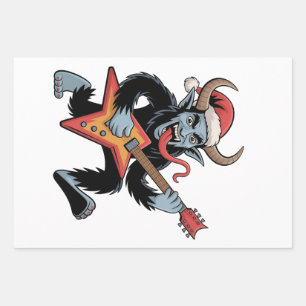 Spooky Krampus Gitarre Electric Rock Weihnachten Geschenkpapier Set