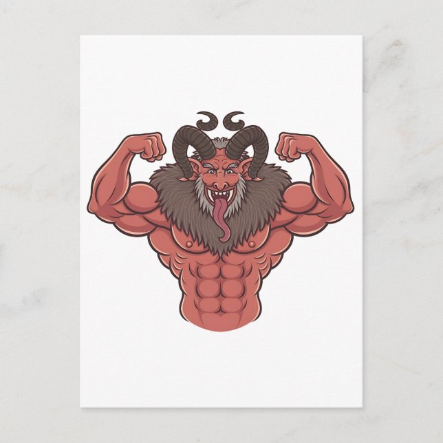 Spooky Krampus Weihnachten Flexing Muscle Fitness Einladungspostkarte (Vorderseite)