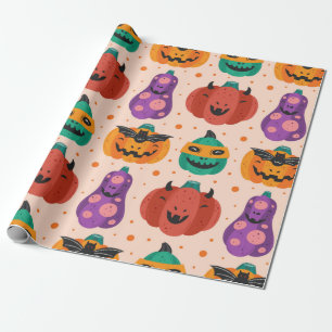 Spooky Kürbis in beängstigende Kostüme. Happy Hall Geschenkpapier