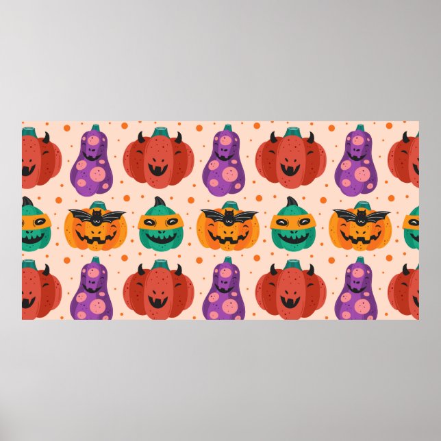 Spooky Kürbis in beängstigende Kostüme. Happy Hall Poster (Vorne)