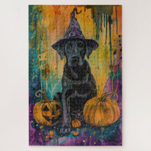 Spooky Labrador Hund Halloween Hexe und Pumpkin Puzzle