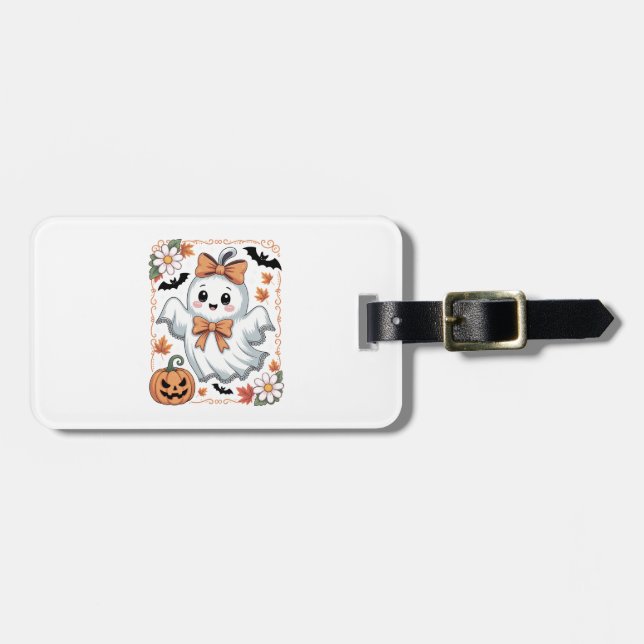 Spooky Lace Ghost Halloween Gepäckanhänger (Vorderseite horizontal)