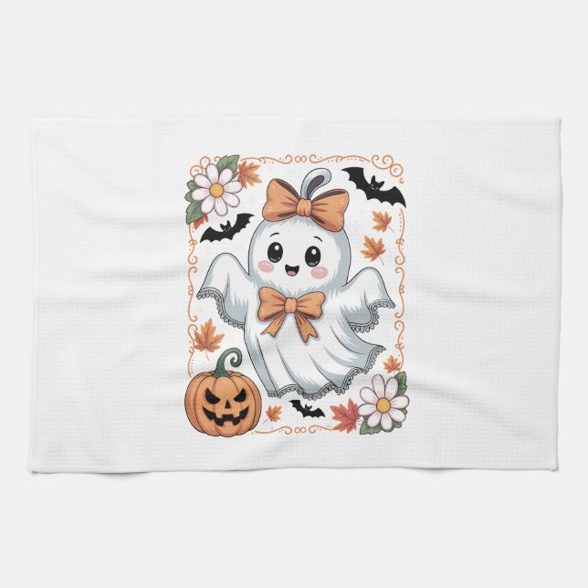 Spooky Lace Ghost Halloween Geschirrtuch (Horizontal)