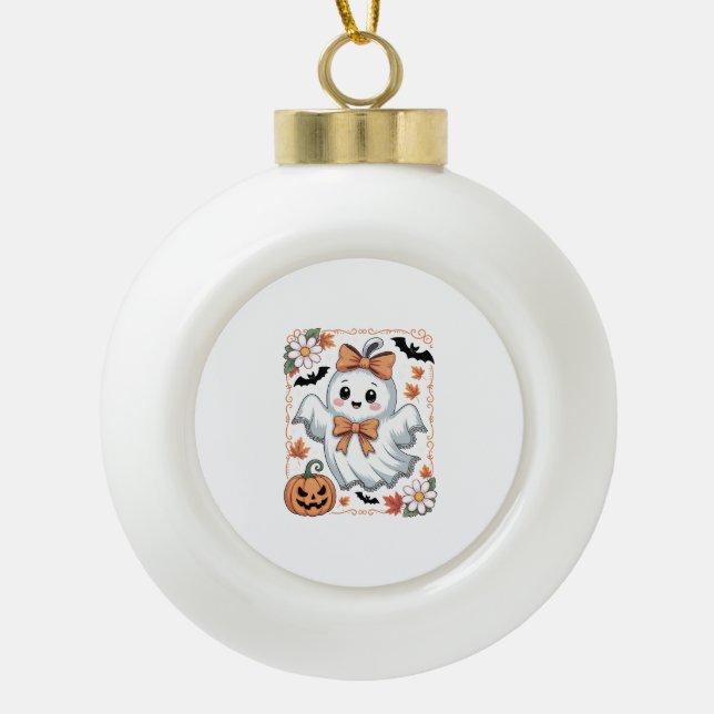 Spooky Lace Ghost Halloween Keramik Kugel-Ornament (Vorderseite)
