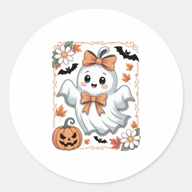 Spooky Lace Ghost Halloween Runder Aufkleber (Vorderseite)