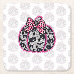 Spooky Lace Halloween Pumpkin Coquette Rechteckiger Pappuntersetzer