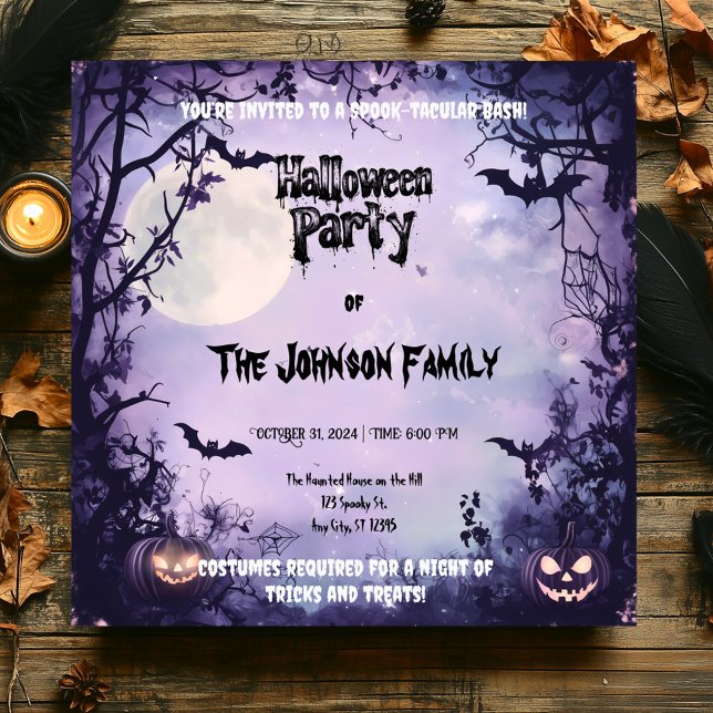 Spooky Lavender Halloween-Party - Vollmond und Fle Einladung (Von Creator hochgeladen)