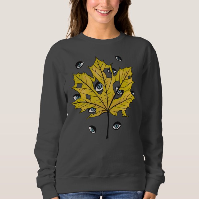 Spooky Leaf Creepy Eyes Weird Goth Sweatshirt (Vorderseite)
