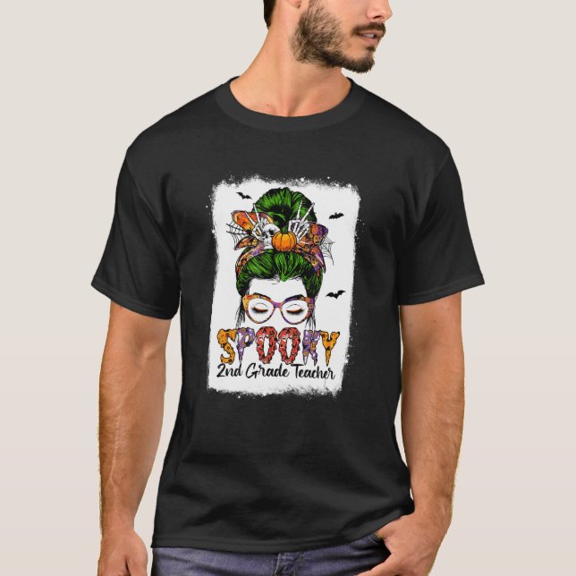 Spooky Leopard Messy Bun Skull H T-Shirt (Vorderseite)