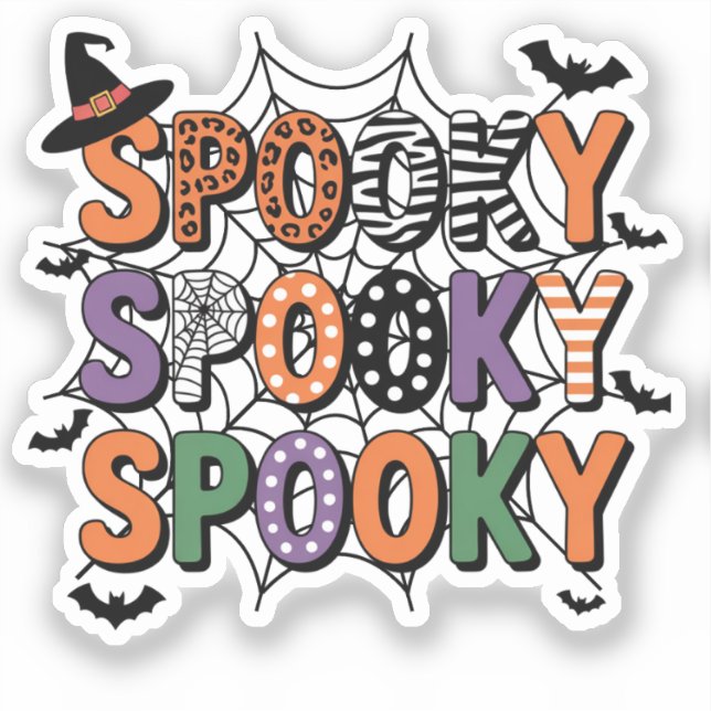 Spooky Lettering Hexenhut und Fledermäuse Hallowee Aufkleber (Vorderseite)