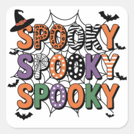 Spooky Lettering Hexenhut und Fledermäuse Hallowee Quadratischer Aufkleber
