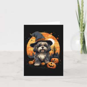 Spooky Lhasa Apso Dog Hexe Halloween Karte