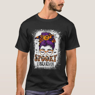 Spooky Librarian Teacher Halloween Messy Bun Book T-Shirt