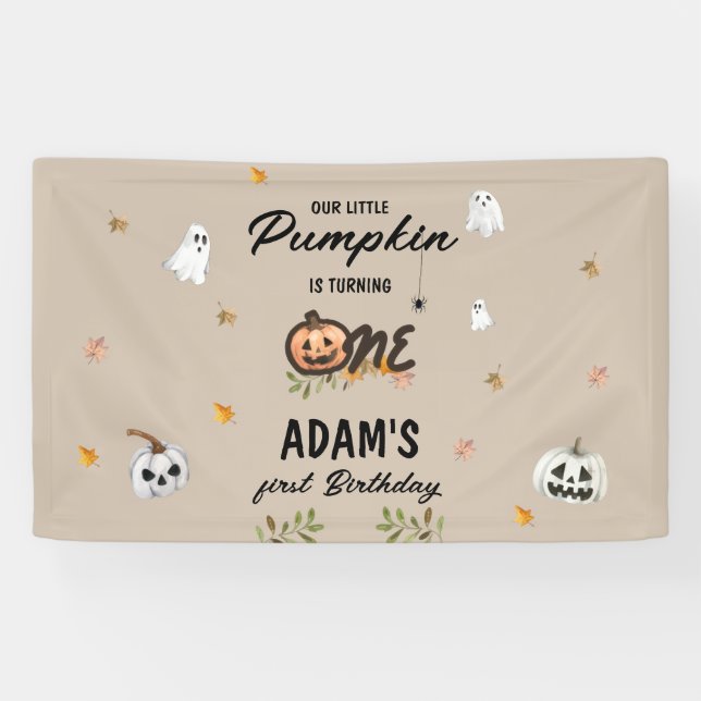 Spooky Little Pumpkin First Birthday Banner (Horizontal)