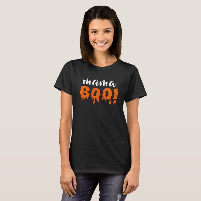 Spooky Mama Boo Orange Halloween Familie T-Shirt (Vorne ganz)