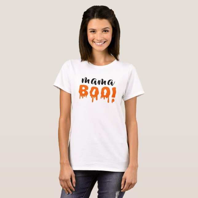 Spooky Mama Boo Orange Halloween Familie T-Shirt (Vorne ganz)