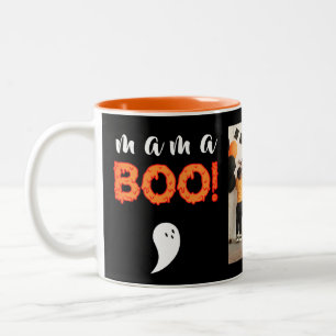 Spooky Mama Boo Orange Halloween Foto Zweifarbige Tasse