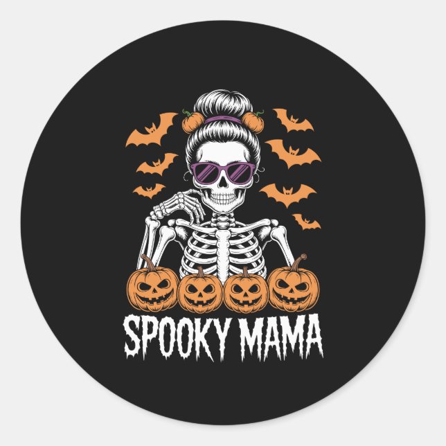Spooky Mama Cool Halloween Skeleton Runder Aufkleber (Vorderseite)